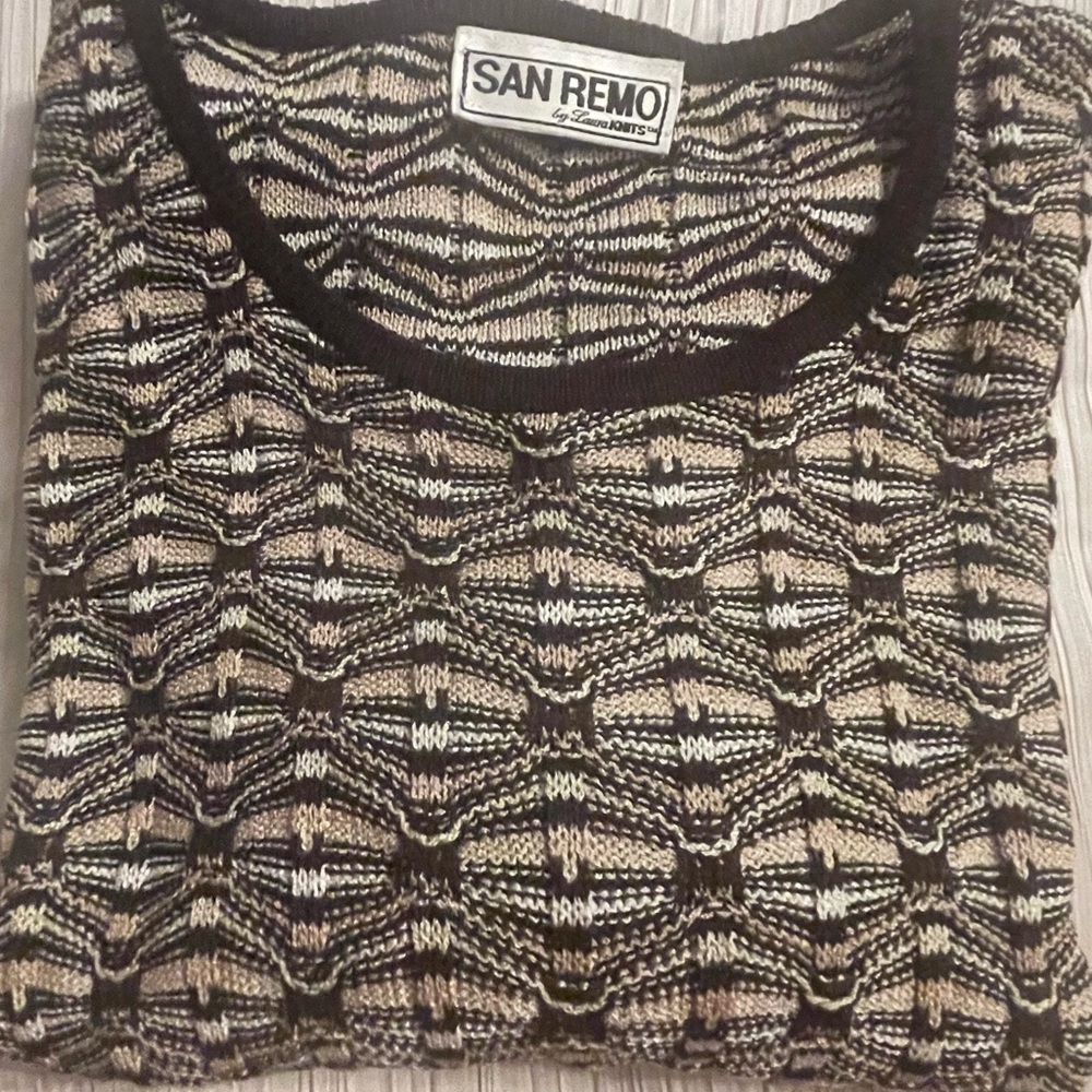 San Remo brown tan woven short sleeve‎ sweater size XL
